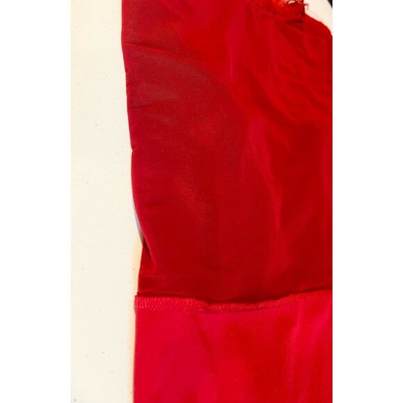 Women's Red Dress with Floral Long Sleeve Lace Top and Solid Skirt 2XL - Picture 7 of 9